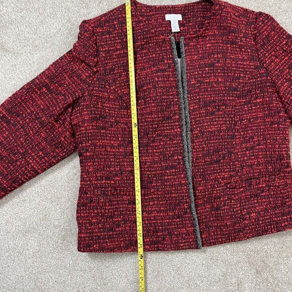NWT Chico’s Women Open Front Jacket Embellished Tweed Blazer Red‎ Black Size 2 - Picture 11 of 13